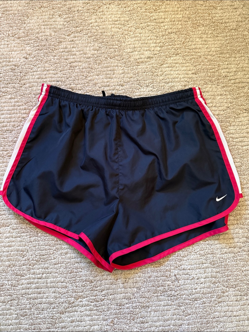 Nike Women’s Black Athletic Shorts with Pink and White Trim